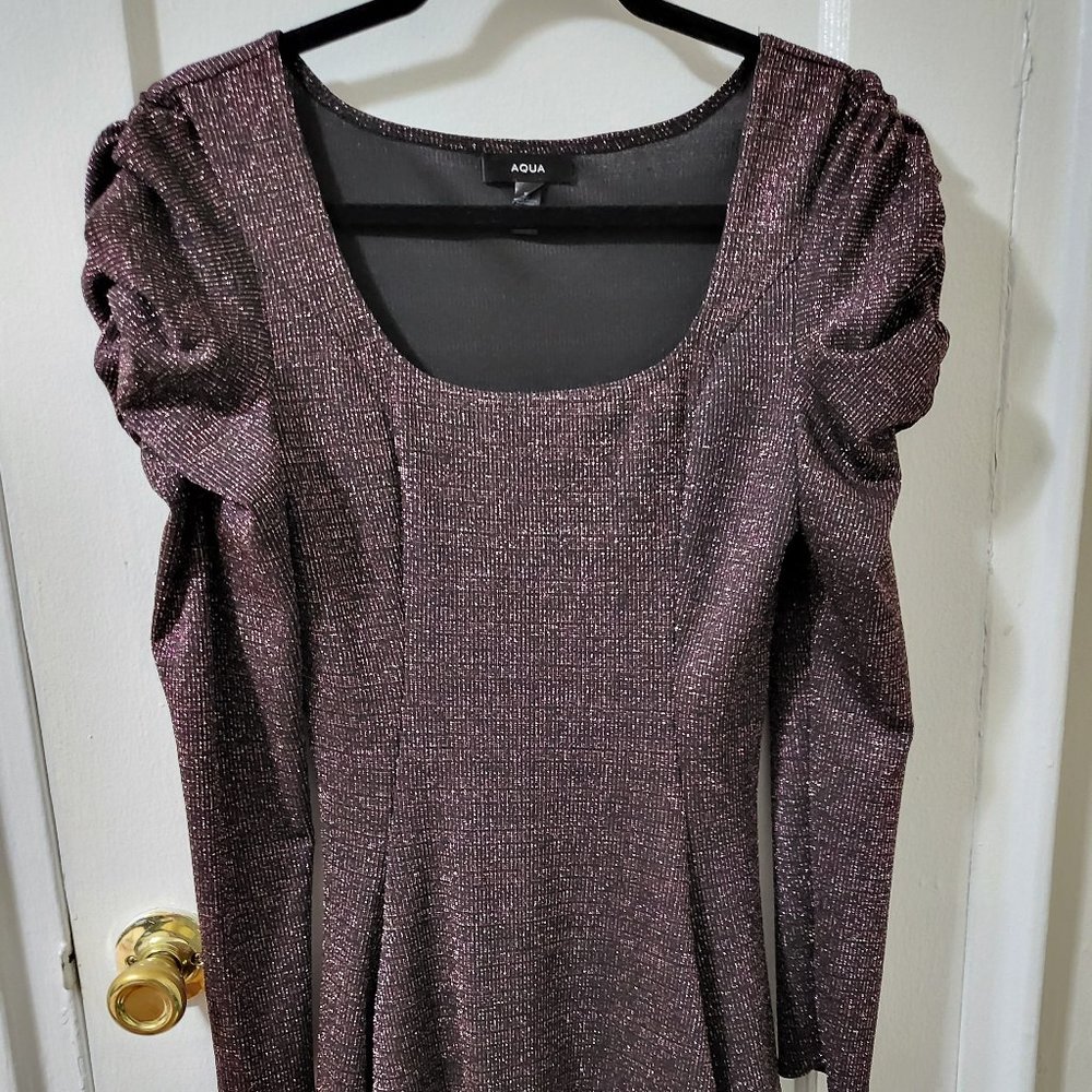 AQUA Bloomingdales long Puff Sleeves Party Dress